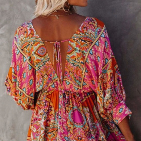 Bohemian Babydoll Mini Dress ~ Bright & Beautiful - Picture 2 of 7